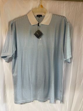 Nick Price Men's Light Blue Micro-Striped golf Polo with White Contrast Collar